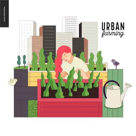 Mädchen betreibt Urban Farming  Illustration