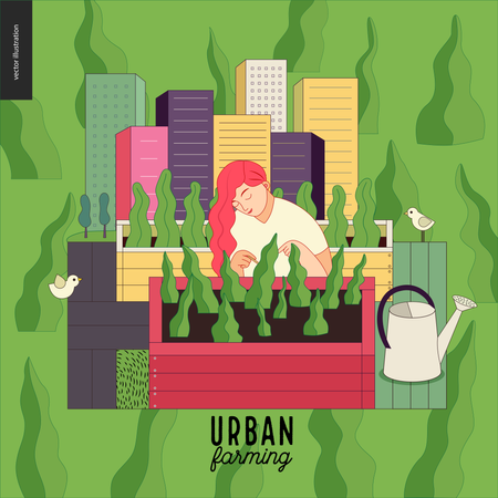 Mädchen betreibt Urban Farming  Illustration