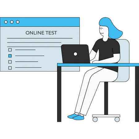 Mädchen macht während der Ausgangssperre einen Online-Test  Illustration