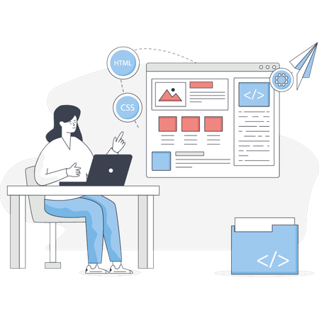 Mädchen macht Webentwicklung  Illustration