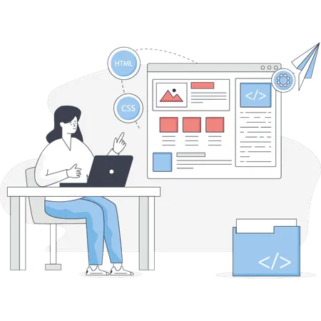 Mädchen macht Webentwicklung  Illustration