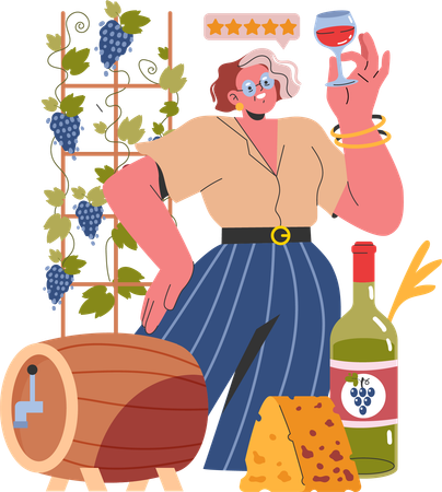 Mädchen macht Wein aus frischen Trauben  Illustration