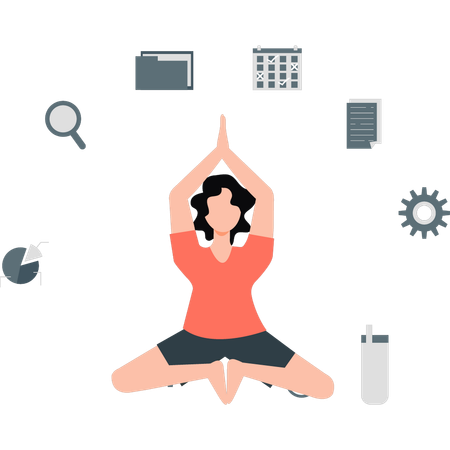 Mädchen macht Yoga, um den ganzen Tag frisch zu bleiben  Illustration