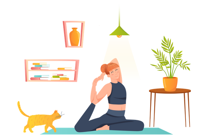 Mädchen macht Yoga zu Hause  Illustration
