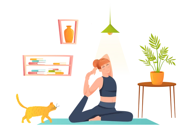 Mädchen macht Yoga zu Hause  Illustration