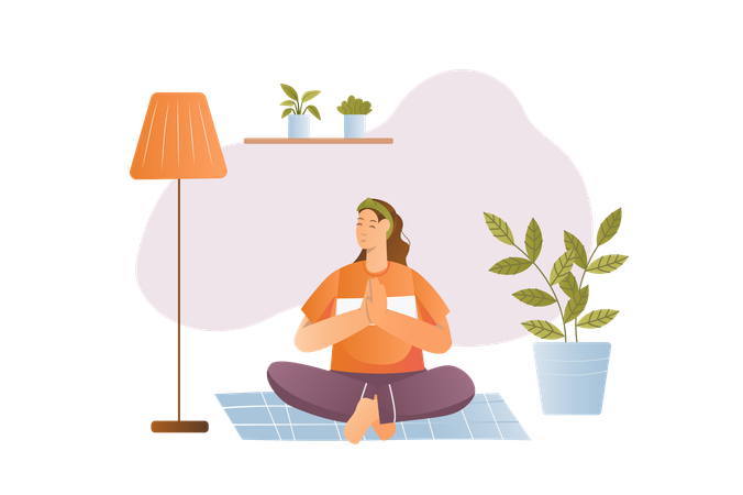 Mädchen macht Yoga zu Hause zur Entspannung  Illustration