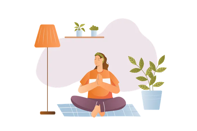 Mädchen macht Yoga zu Hause zur Entspannung  Illustration