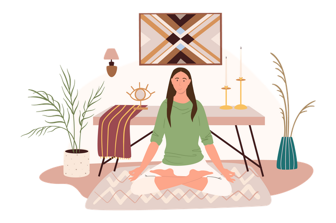 Mädchen meditiert im Lotussitz  Illustration