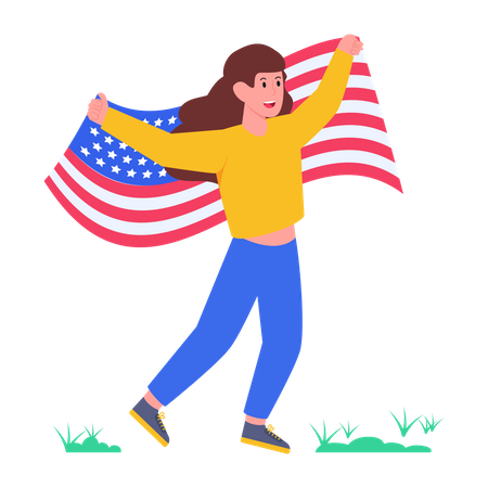 Mädchen mit amerikanischer Flagge  Illustration