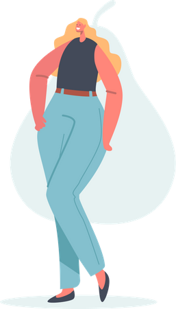 Mädchen mit breiten Hüften und schmaler Taille posiert in Blue Jeans  Illustration