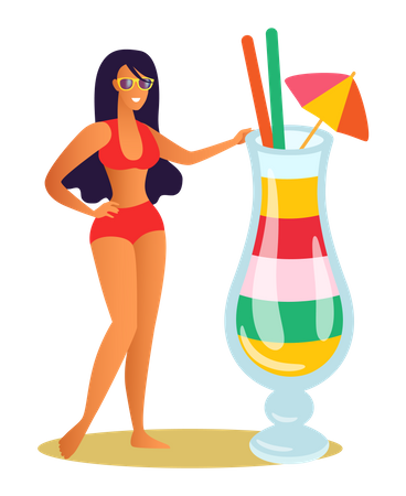 Mädchen mit Cocktailgetränk  Illustration