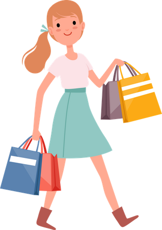 Mädchen mit Einkaufstüten  Illustration