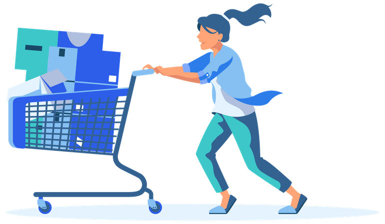 Mädchen mit einem Einkaufswagen  Illustration