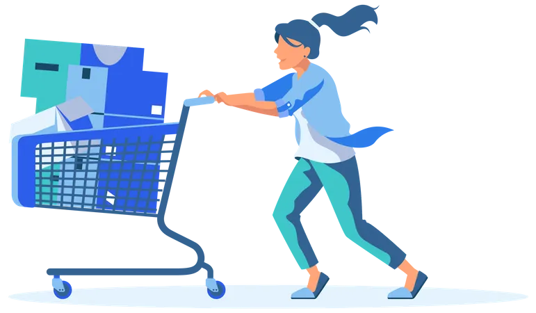 Mädchen mit einem Einkaufswagen  Illustration