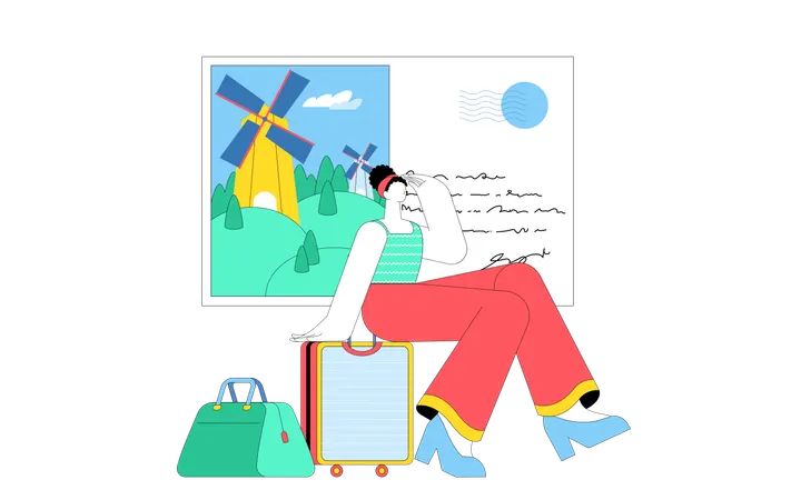 Mädchen mit Gepäck  Illustration