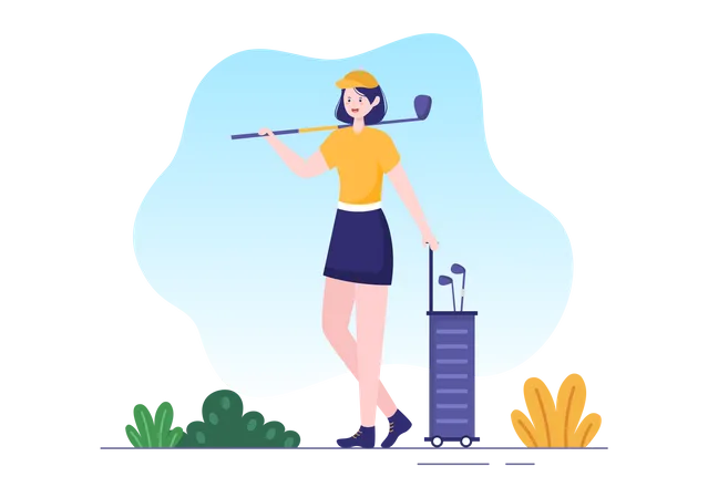 Mädchen mit Golfausrüstung  Illustration
