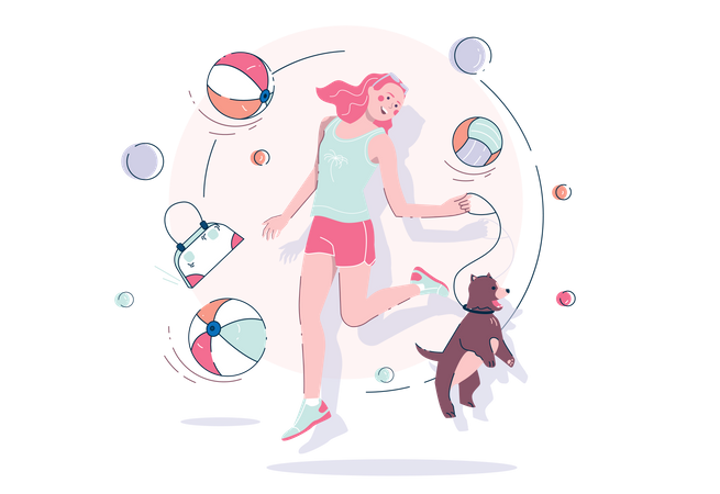 Mädchen mit einem Hund  Illustration