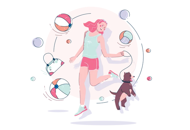 Mädchen mit einem Hund  Illustration