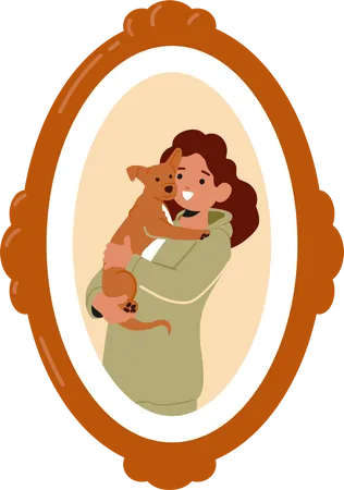 Mädchen mit Hund im Bilderrahmen  Illustration