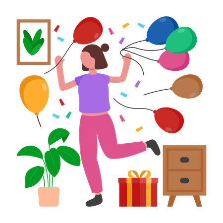 Mädchen mit Luftballons  Illustration