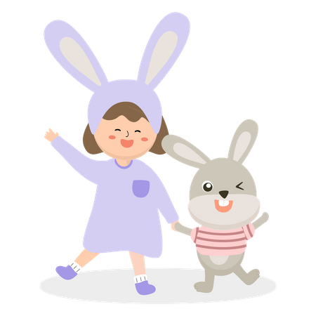 Mädchen mit lustigem Kaninchen  Illustration
