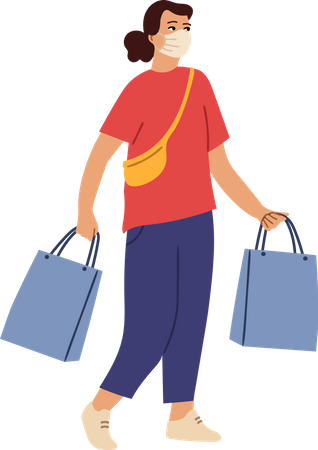 Mädchen mit Maske hält Taschen  Illustration