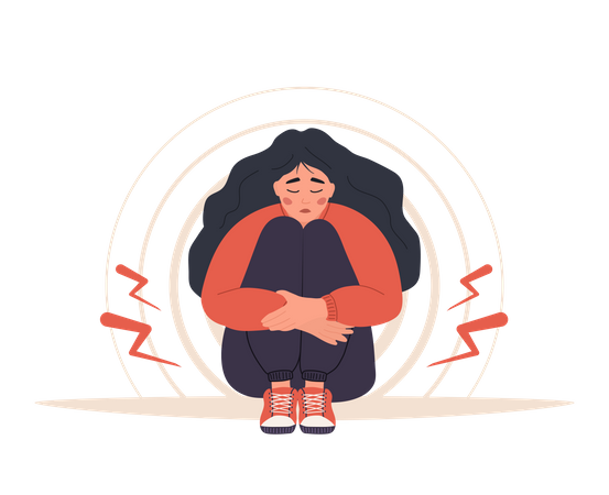 Mädchen mit Menstruationsbeschwerden  Illustration