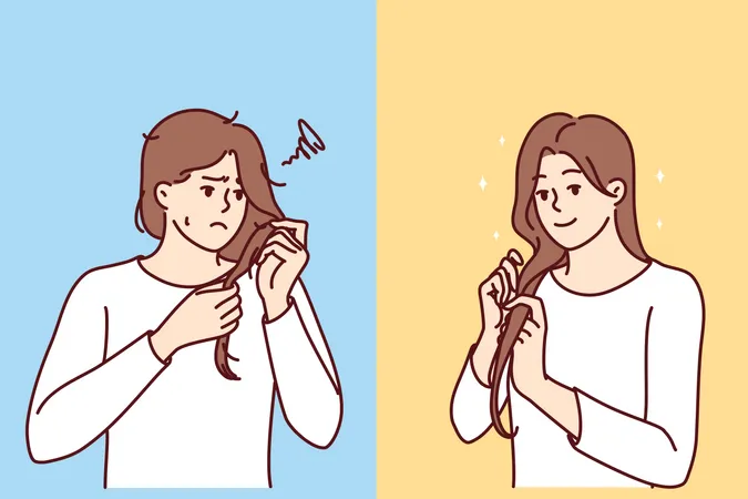 Mädchen mit rauen Haaren vs. glatte Haare  Illustration