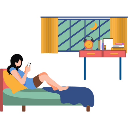 Mädchen mit Telefon im Bett  Illustration