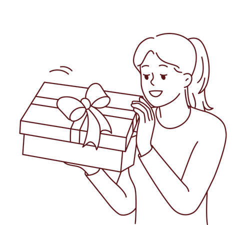 Mädchen mit Überraschungsgeschenkbox  Illustration