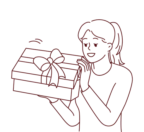 Mädchen mit Überraschungsgeschenkbox  Illustration