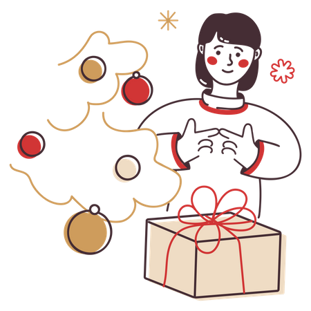 Mädchen mit Weihnachtsgeschenk  Illustration