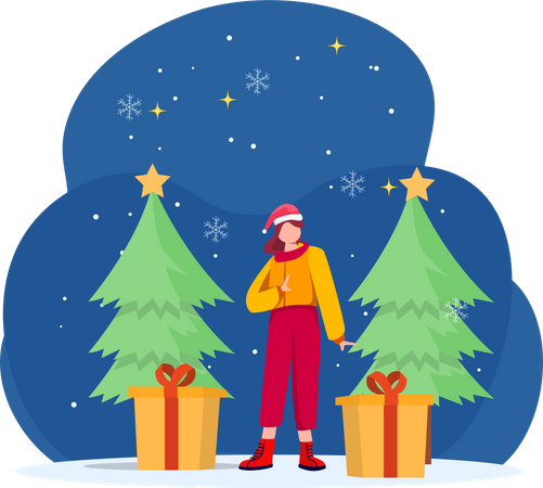 Mädchen mit Weihnachtsgeschenk  Illustration