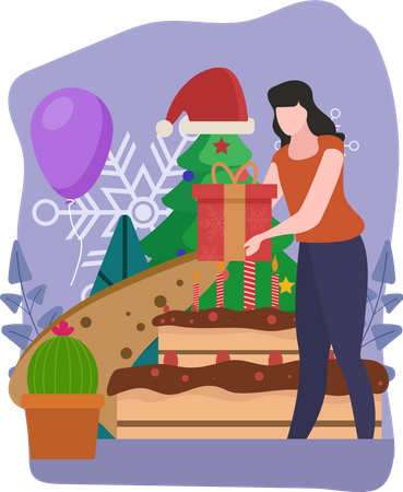 Mädchen mit Weihnachtsgeschenk  Illustration