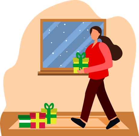 Mädchen mit Weihnachtsgeschenk  Illustration