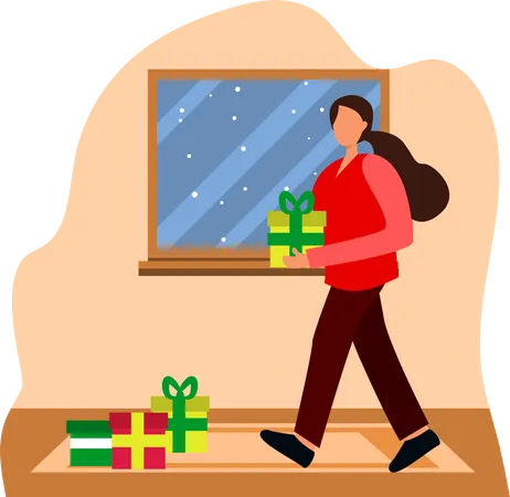 Mädchen mit Weihnachtsgeschenk  Illustration