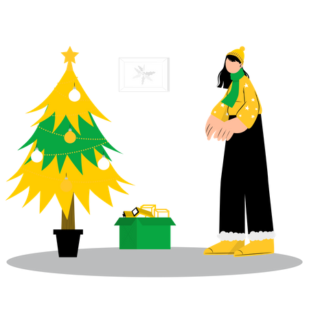 Mädchen mit Weihnachtsgeschenk  Illustration