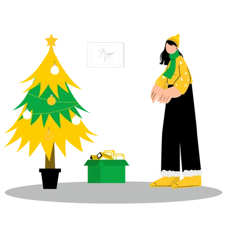 Mädchen mit Weihnachtsgeschenk  Illustration