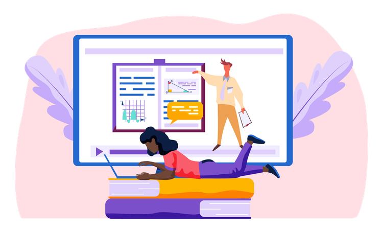 Mädchen nimmt am Laptop an Online-Schulungen teil  Illustration