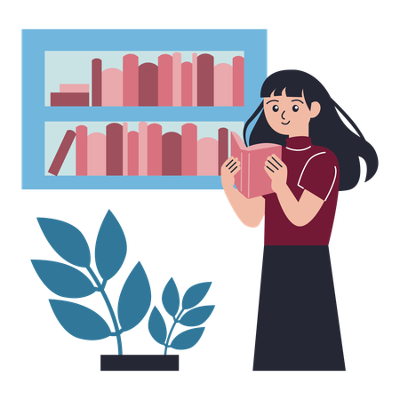 Mädchen nimmt Buch aus Bibliotheksregalen  Illustration