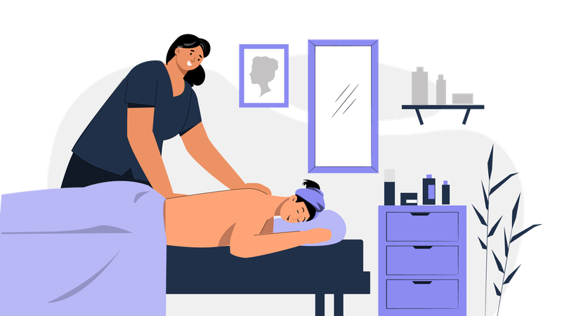 Mädchen nimmt Ganzkörpermassage im Spa  Illustration