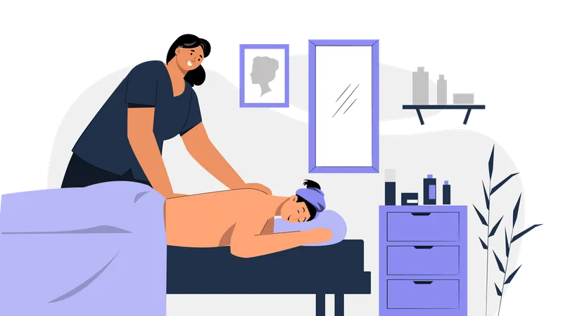 Mädchen nimmt Ganzkörpermassage im Spa  Illustration