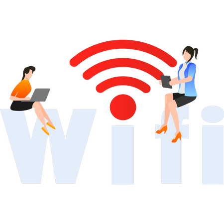 Mädchen nutzen WLAN im Laptop  Illustration