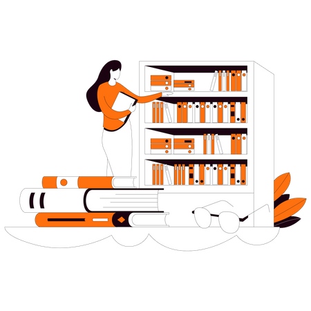 Mädchen nutzt Bibliothek beim Fernunterricht  Illustration