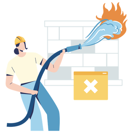 Mädchen nutzt Firewall-Schutz für Website  Illustration