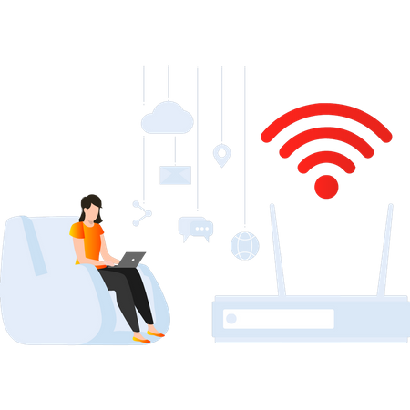 Mädchen nutzt WLAN auf Laptop  Illustration