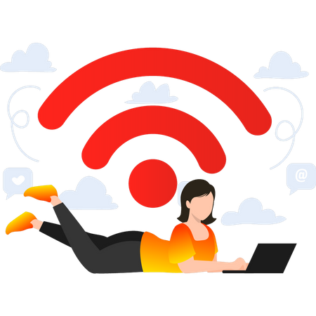 Mädchen nutzt WLAN auf Laptop  Illustration