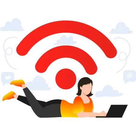 Mädchen nutzt WLAN auf Laptop  Illustration