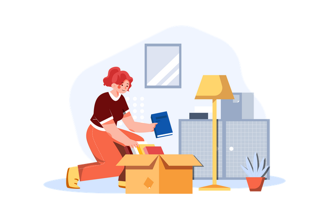 Mädchen beim Packen für den Umzug  Illustration