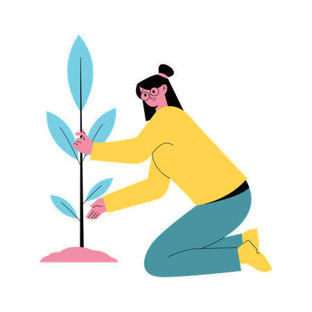 Mädchen pflanzt Baum  Illustration